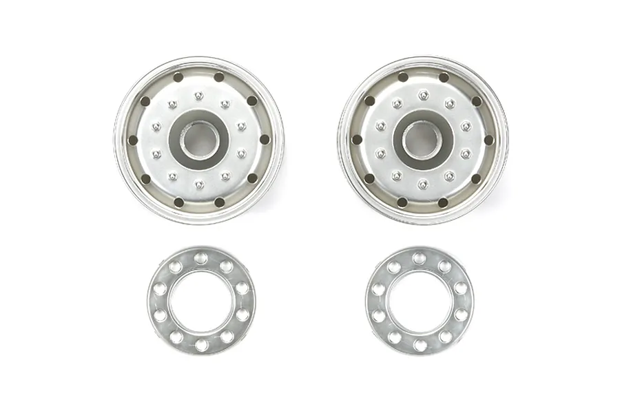 Tamiya 1/14 1.7&amp;quot; Truck Metal Plated Matte Silver Rims 2Pcs image 32536