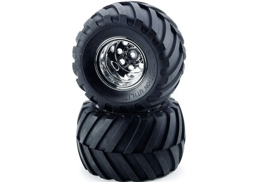 Tamiya Wild Willy 2 1.9&amp;quot; Rear V Groove Tyres on Chrome Rims - Wheels 2Pcs image 32546