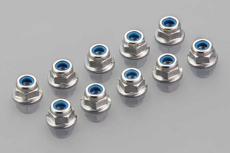 Tamiya 4mm Silver Aluminium Flanged Nyloc Nuts 10Pcs image 32583