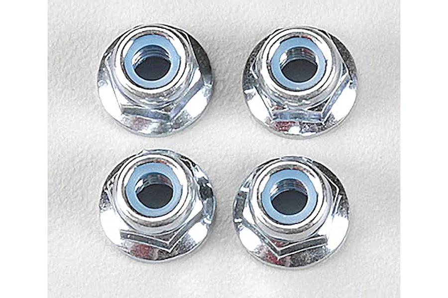 Tamiya 4mm Silver Steel Flanged Nyloc Nuts 4Pcs image 32585