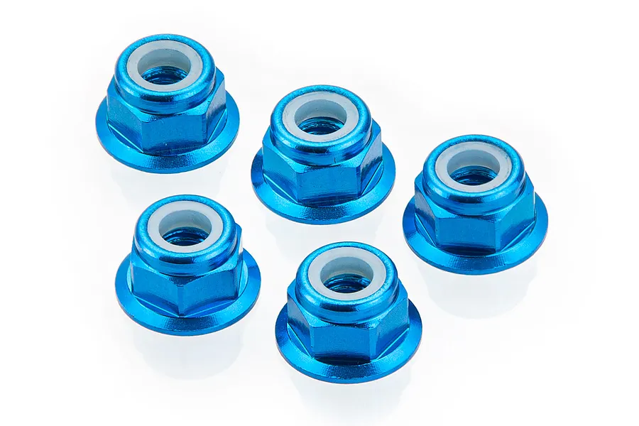 Tamiya 4mm Blue Aluminium Flanged Nyloc Nuts 5Pcs image 32590