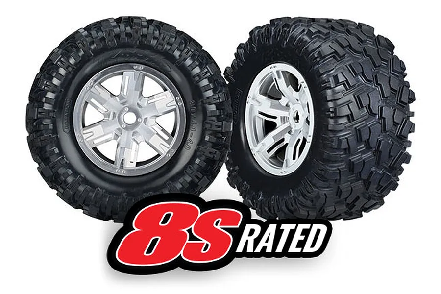 Traxxas 4.0/5.5&amp;quot; 8S X-Maxx AT Tyres on X-Maxx Satin Chrome Rims - Glued Wheels 2Pcs image 32606