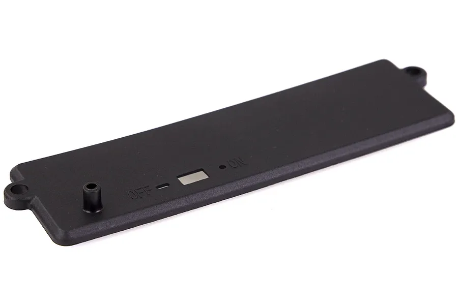 Black plastic HSP radio box cover for 1/10 nitro RC cars with an ON/OFF switch cutout.