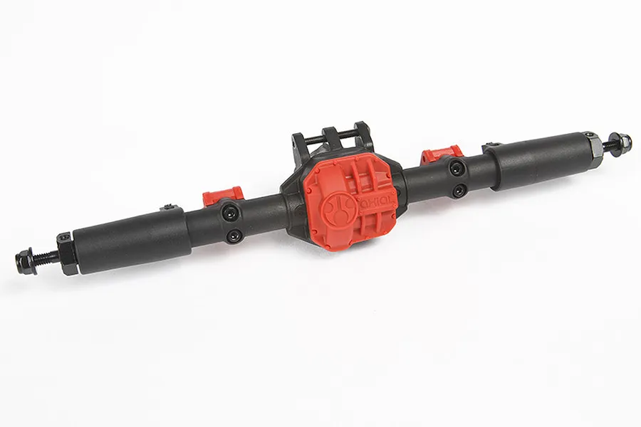 Axial AR44 complete locked axle assembly in black and red, featuring a central differential housing with the Axial logo.