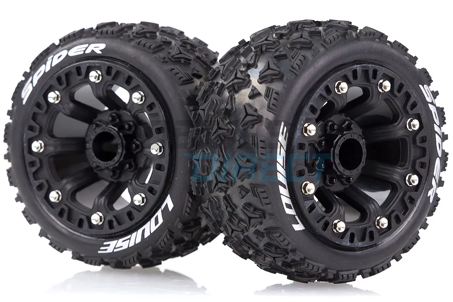 Louise 2.2&amp;quot; ST-Spider Tyres on Black Spoke Rims - Glued Truck Wheels w/ Foam 2Pcs image 33358
