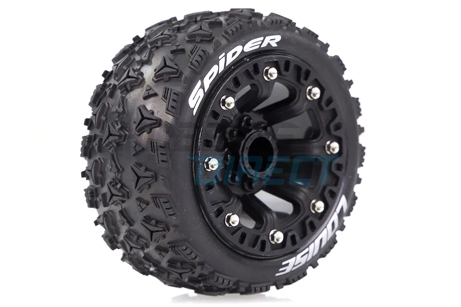 Louise 2.2&amp;quot; ST-Spider Tyres on Black Spoke Rims - Glued Truck Wheels w/ Foam 2Pcs image 33359