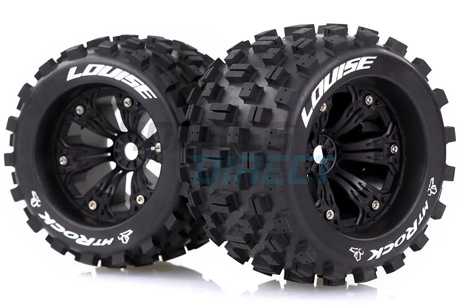 Louise 3.8&amp;quot; MT-Rock Tyres on (1/2 Offset) Black Rims - Glued Wheels 2Pcs image 33370