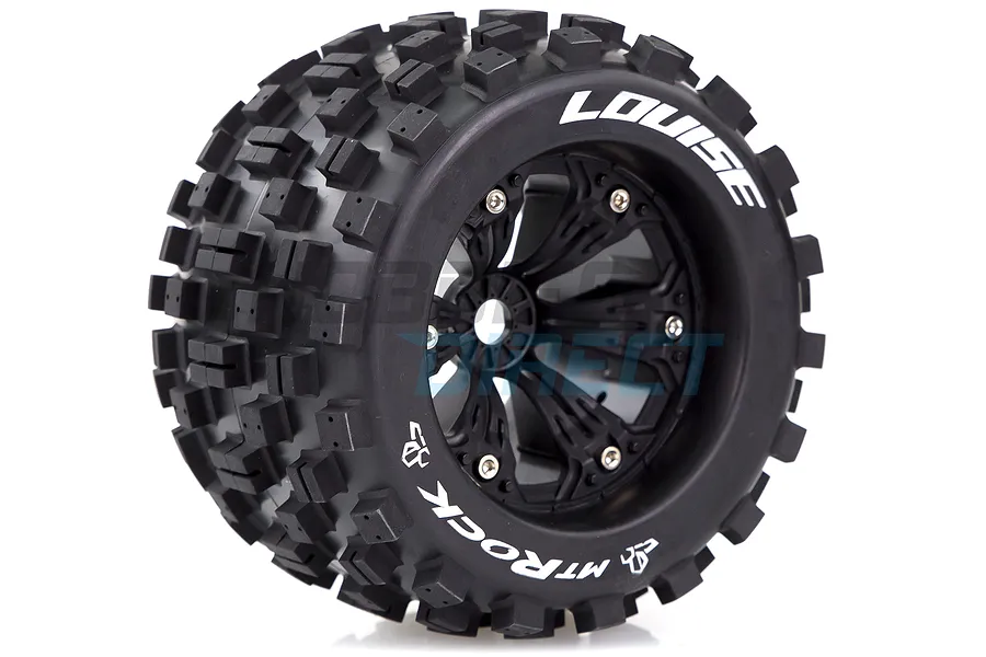 Louise 3.8&amp;quot; MT-Rock Tyres on (1/2 Offset) Black Rims - Glued Wheels 2Pcs image 33371