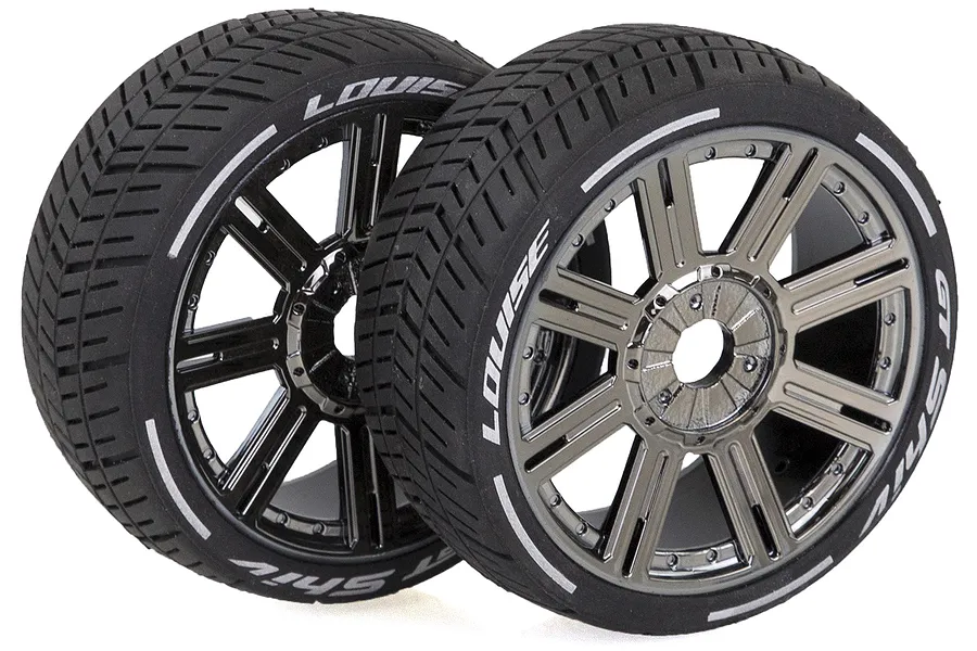 Louise 3.3&amp;quot; GT-Tarmac MFT (Soft) Tyres on Black Chrome 8 Spoke Rims - Glued Wheels 2Pcs image 33376