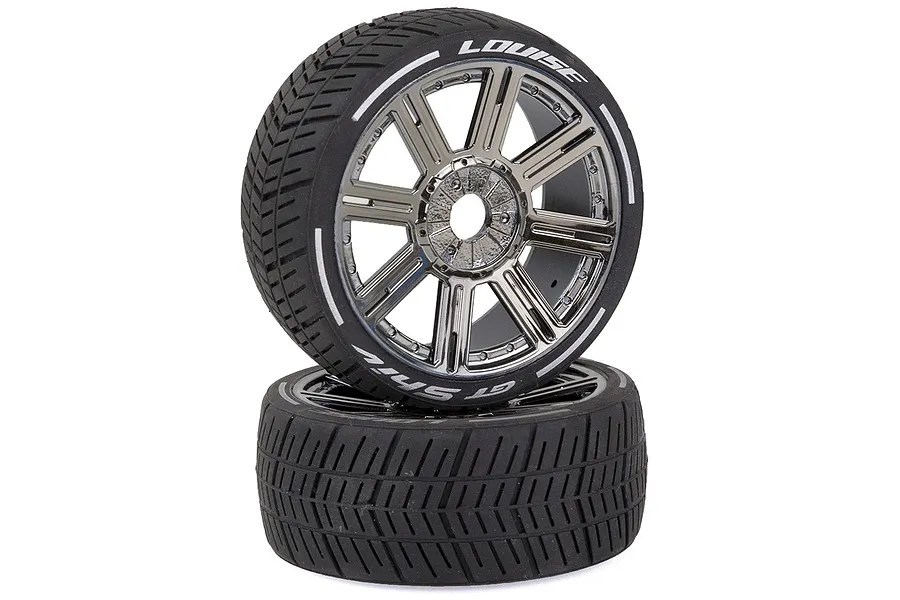 Louise 3.3&amp;quot; GT-Tarmac MFT (Soft) Tyres on Black Chrome 8 Spoke Rims - Glued Wheels 2Pcs image 33377
