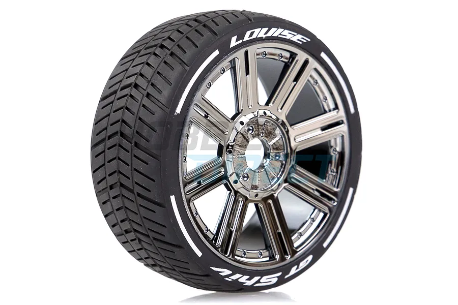 Louise 3.3&amp;quot; GT-Shiv MFT (Soft) Tyres on Black Chrome 8 Spoke Rims - Glued Wheels 2Pcs image 33381