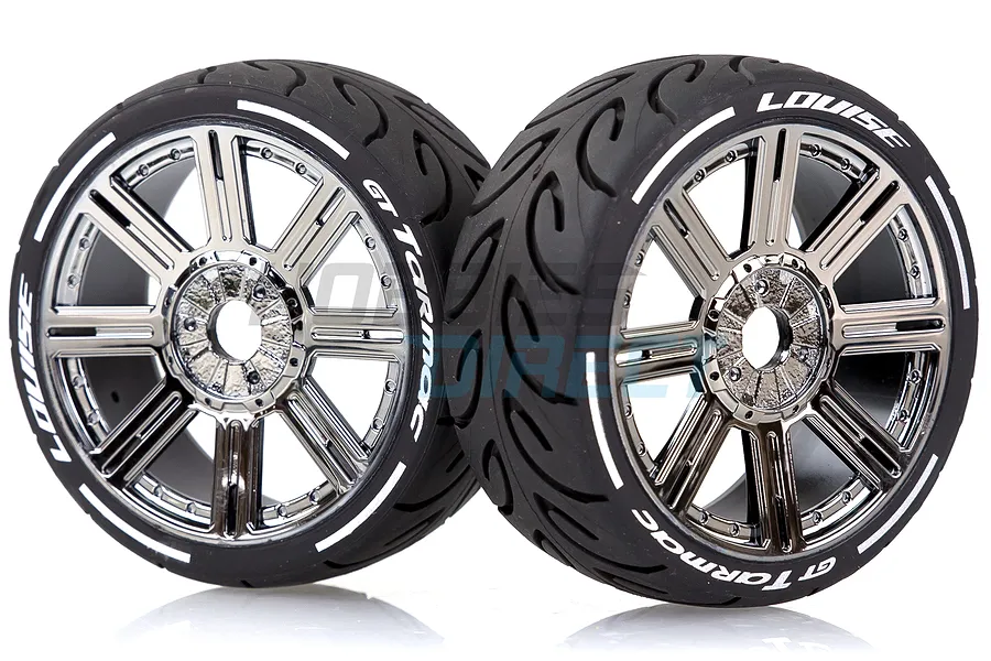 Louise 3.3&amp;quot; GT-Tarmac MFT (Super Soft) Tyres on Black Chrome 8 Spoke Rims - Glued Wheels 2Pcs image 33383