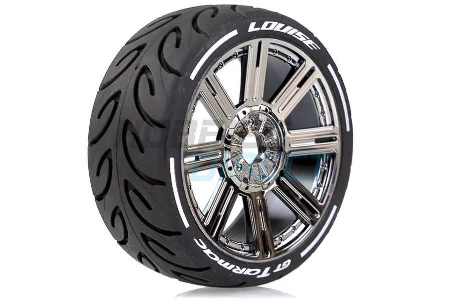 Louise 3.3&amp;quot; GT-Tarmac MFT (Super Soft) Tyres on Black Chrome 8 Spoke Rims - Glued Wheels 2Pcs image 33384