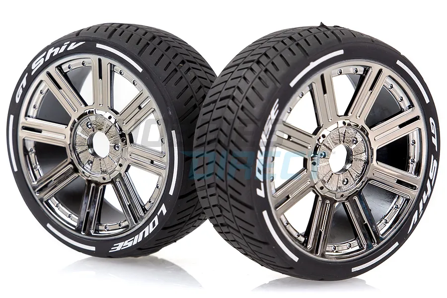 Louise 3.3&amp;quot; GT-Shiv MFT (Super Soft) Tyres on Black Chrome 8 Spoke Rims - Glued Wheels 2Pcs image 33386