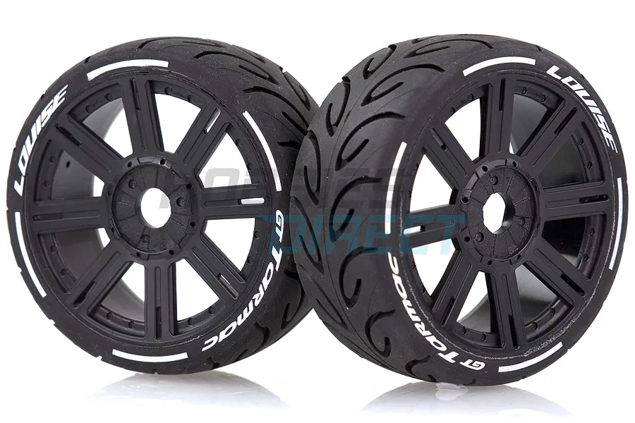 Louise 3.3&amp;quot; GT-Tarmac MFT (Soft) Tyres on Black 8 Spoke Rims - Glued Wheels 2Pcs image 33395