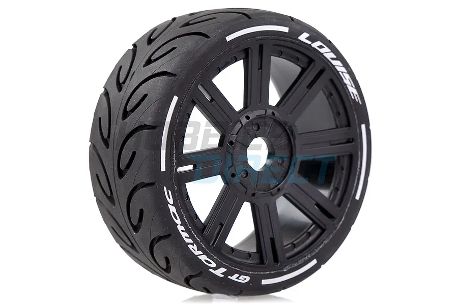 Louise 3.3&amp;quot; GT-Tarmac MFT (Soft) Tyres on Black 8 Spoke Rims - Glued Wheels 2Pcs image 33396