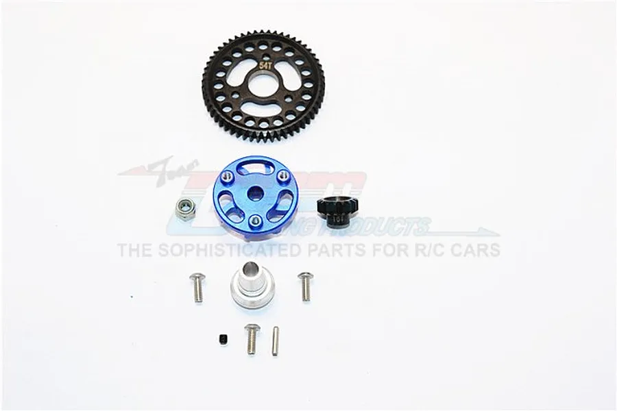 GPM Hardened Steel 54T 32dp/0.8Mod Spur Gear &amp;amp; 16T Pinion w/ Blue Aluminium Slipper Adapter image 33431