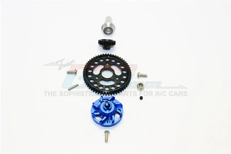 GPM Hardened Steel 56T 32dp/0.8Mod Spur Gear &amp;amp; 16T Pinion w/ Blue Aluminium Slipper Adapter image 33435