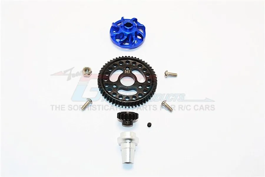 GPM Hardened Steel 54T 32dp/0.8Mod Spur Gear &amp;amp; 17T Pinion w/ Blue Aluminium Slipper Adapter image 33437