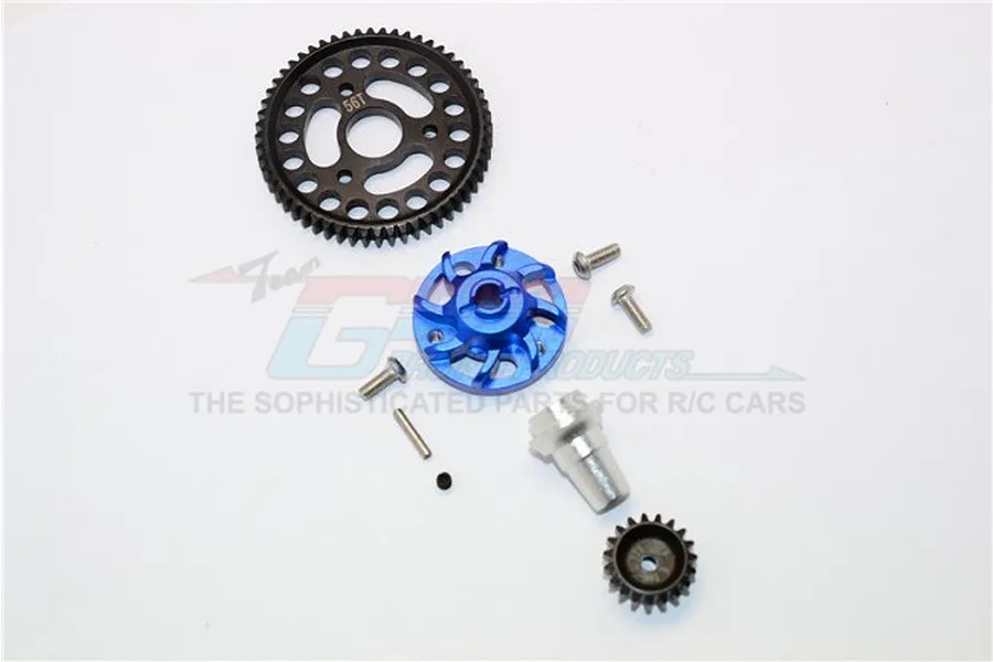 GPM Hardened Steel 56T 32dp/0.8Mod Spur Gear &amp;amp; 19T Pinion w/ Blue Aluminium Slipper Adapter image 33542