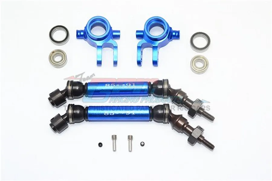 GPM Blue Aluminium Traxxas Slash 4x4 Front Steering Hubs &amp;amp; Universal Drive Shafts w/ Oversized 6x13x5 Bearings image 33553