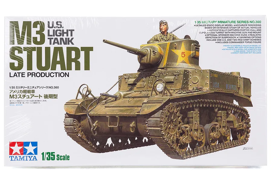 Tamiya 1/35 U.S. M3 Stuart Late Production Tank Scaled Plastic Model Kit image 33769