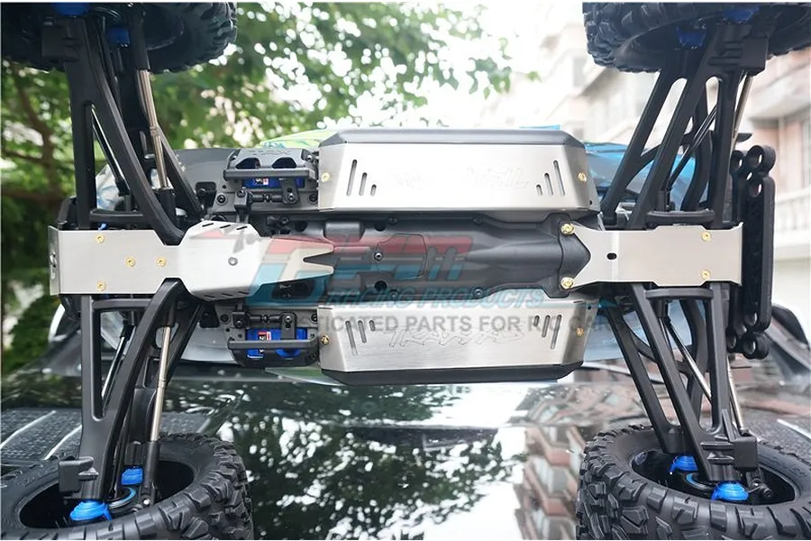 GPM Stainless Steel E-Revo 2.0 Front, Centre &amp;amp; Rear Chassis Skid Plate Set image 2