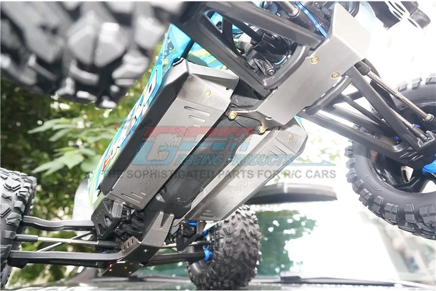 GPM Stainless Steel E-Revo 2.0 Front, Centre &amp;amp; Rear Chassis Skid Plate Set image 3