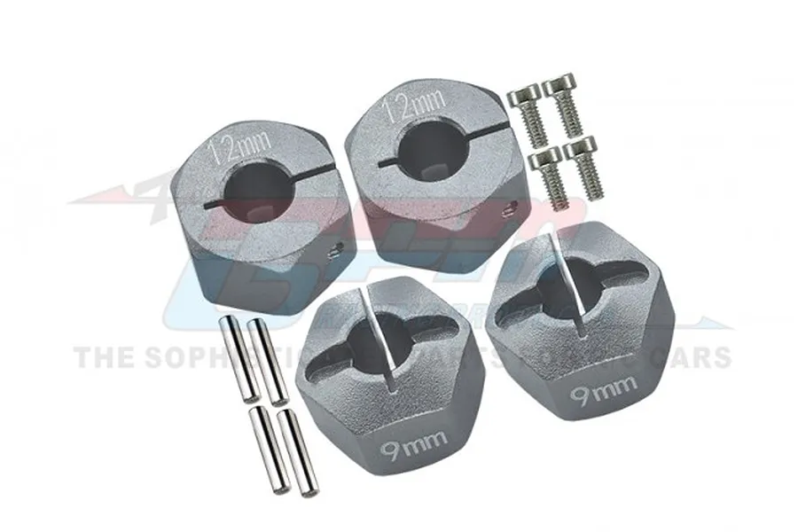 GPM Silver Aluminium SCX10 12x9mm Wheel Hexes 4Pcs image 1