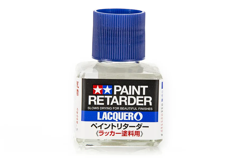 A 40ml bottle of Tamiya Lacquer Paint Retarder with a blue screw cap, shown against a white background.