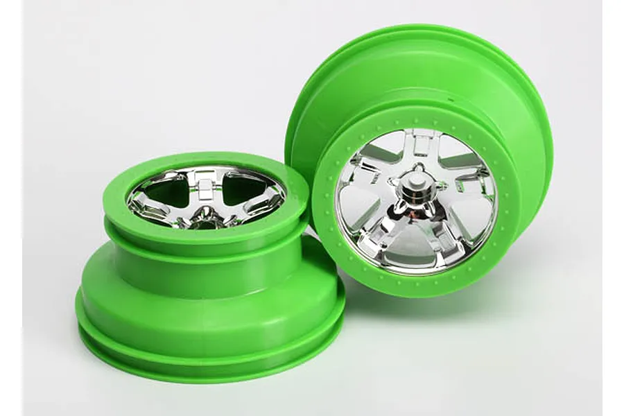 Traxxas 2.2/3.0&amp;quot; Chrome/Green Rims 2Pcs image 34531