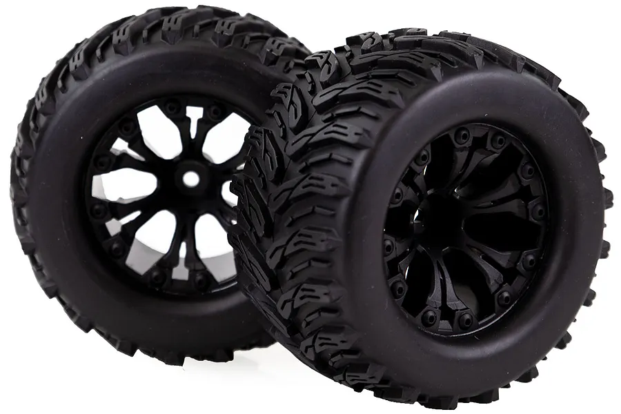HSP 2.8&amp;quot; MT-Cyclone Tyres on Black Spoke Rims - Glued Truck Wheels w/ Foam 2Pcs image 35101