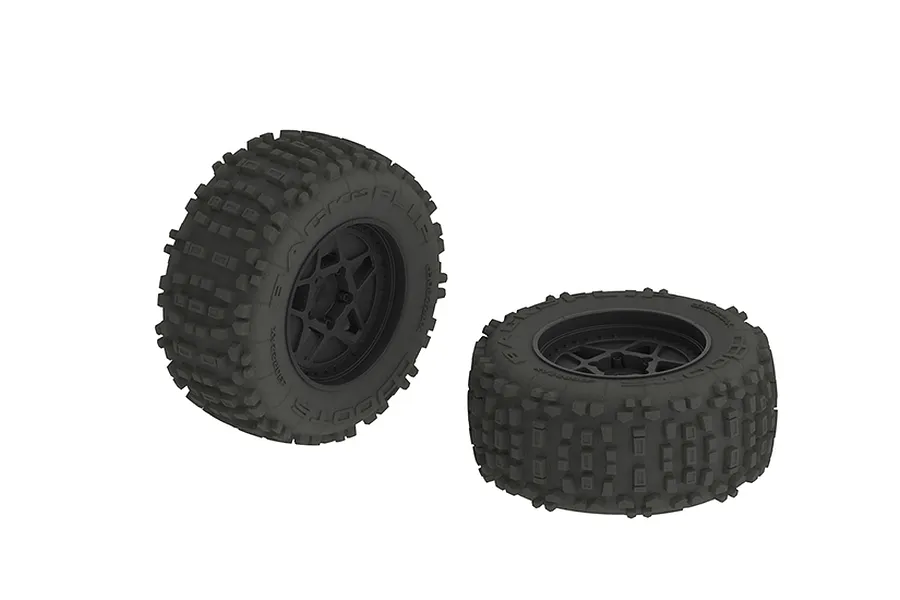 ARRMA 3.8&amp;quot; OUTCAST DBoots Back-Flip MT Tyres on Black Rims - Glued Wheels 2Pcs image 35372