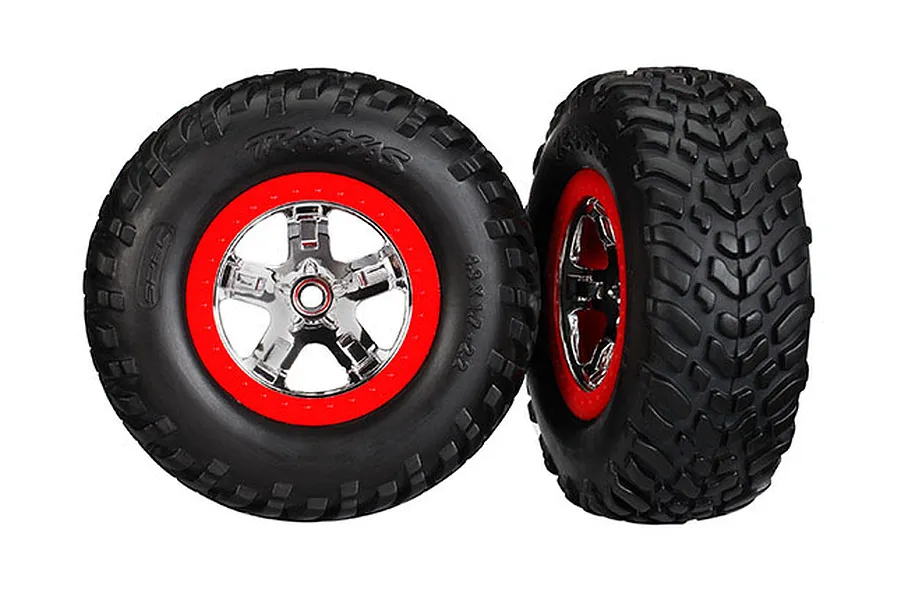 Traxxas 2.2/3.0&amp;quot; Off Road Tyres on Chrome/Red Rims - Glued Wheels 2Pcs image 35521