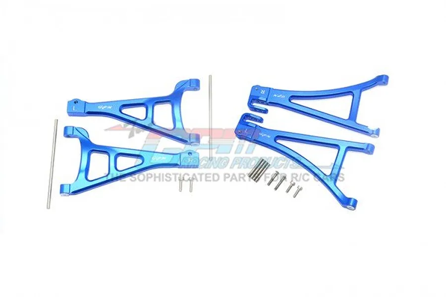 GPM Blue Aluminium E-Revo VXL 2.0 Front Upper &amp;amp; Lower Suspension Arm Set w/ Hardware image 35562