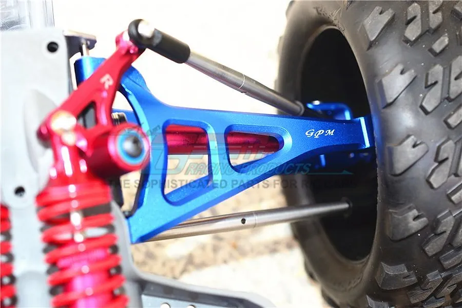 GPM Blue Aluminium E-Revo VXL 2.0 Front Upper &amp;amp; Lower Suspension Arm Set w/ Hardware image 35564