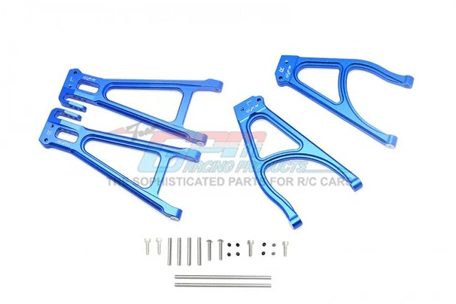 GPM Blue Aluminium E-Revo VXL 2.0 Rear Upper &amp;amp; Lower Suspension Arm Set w/ Hardware image 35577