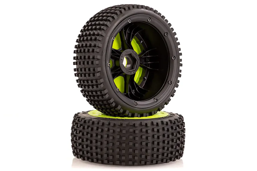Rovan 4.7/5.5&amp;quot; V5 Front/Rear Dirt Buster Tyres on Green Dish Rims - Beadlocked Wheels 2Pcs image 35729