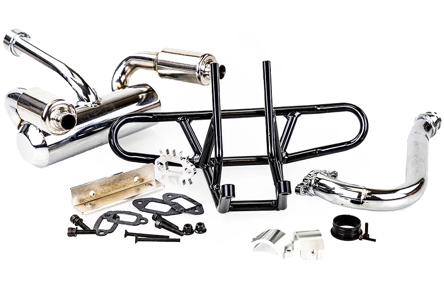 Rovan V5 Silenced Tuned Exhaust Pipe Set w/ Twin Tips &amp;amp; Steel Bumper image 35738