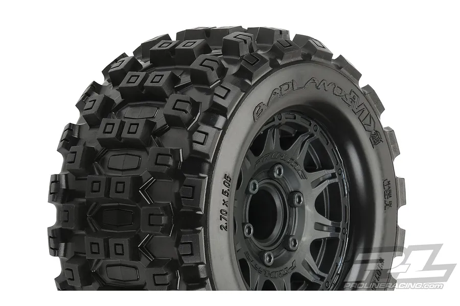 Pro-Line 2.8&amp;quot; Badlands MX28 Tyres on Black Raid Rims - Glued Wheels 2Pcs image 35929