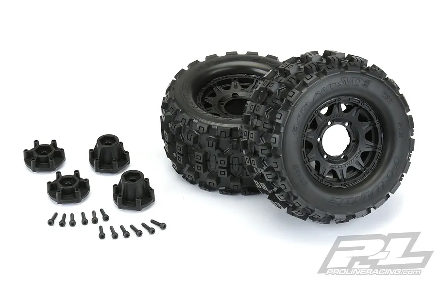 Pro-Line 2.8&amp;quot; Badlands MX28 Tyres on Black Raid Rims - Glued Wheels 2Pcs image 35931