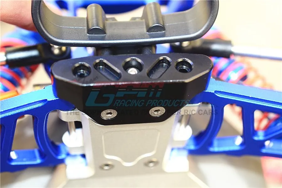 GPM Blue Aluminium Rustler 4x4 Rear Lower Suspension Arm Pin Brace image 2