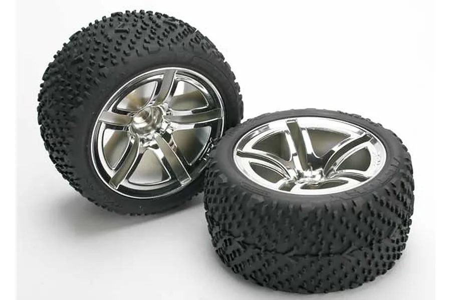 Traxxas 2.8&amp;quot; Victory Tyres on Chrome Twin-Spoke Rims - Glued Wheels 2Pcs image 36129