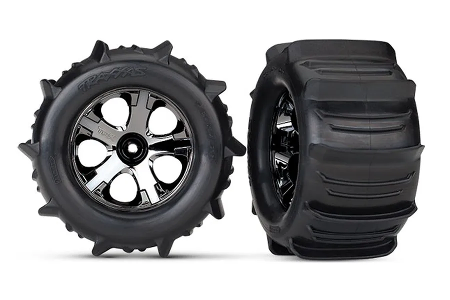 Traxxas 2.8&amp;quot; Paddle Tyres on Black Chrome All-Star Rims - Glued Wheels 2Pcs image 36130