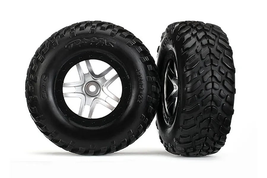 Traxxas 2.2/3.0&amp;quot; Off Road Tyres on Satin Chrome/Black Rims - Glued Wheels 2Pcs image 36131