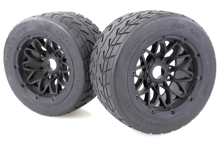 Rovan 4.7/5.5&amp;quot; Baja 5B Rear Tarmac Buster Tyres on Black Mesh Rims - Beadlocked Wheels 2Pcs image 36163