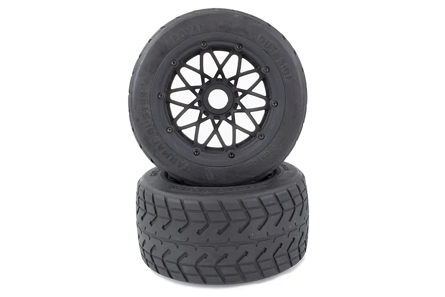 Rovan 4.7/5.5&amp;quot; Baja 5B Rear Tarmac Buster Tyres on Black Mesh Rims - Beadlocked Wheels 2Pcs image 36164
