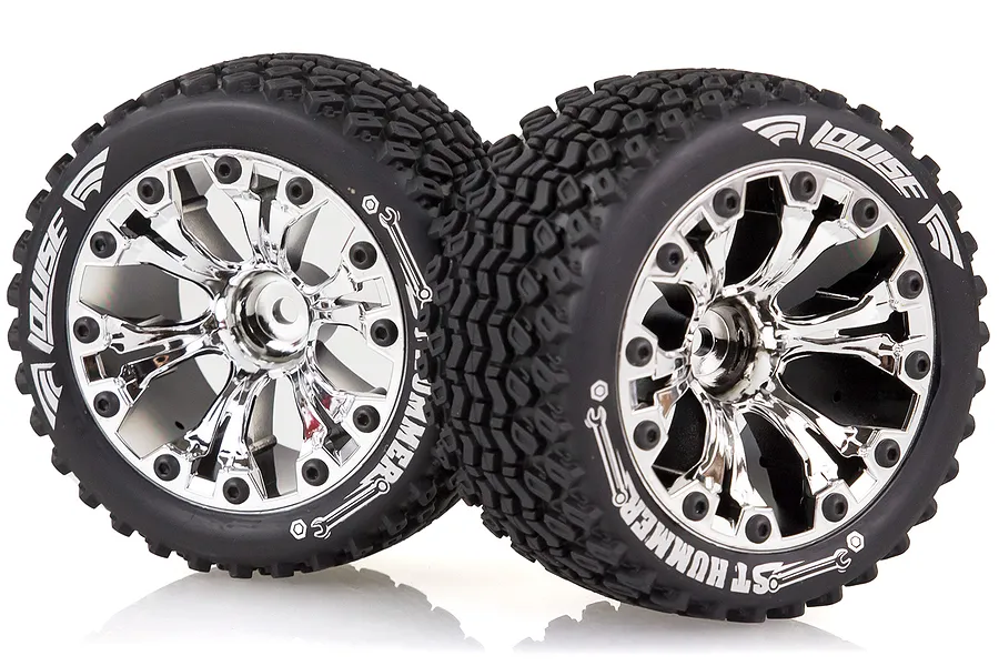 Louise 2.8&amp;quot; ST-Hummer Tyres on (1/2 Offset) Chrome Rims - Glued Wheels 2Pcs image 36324