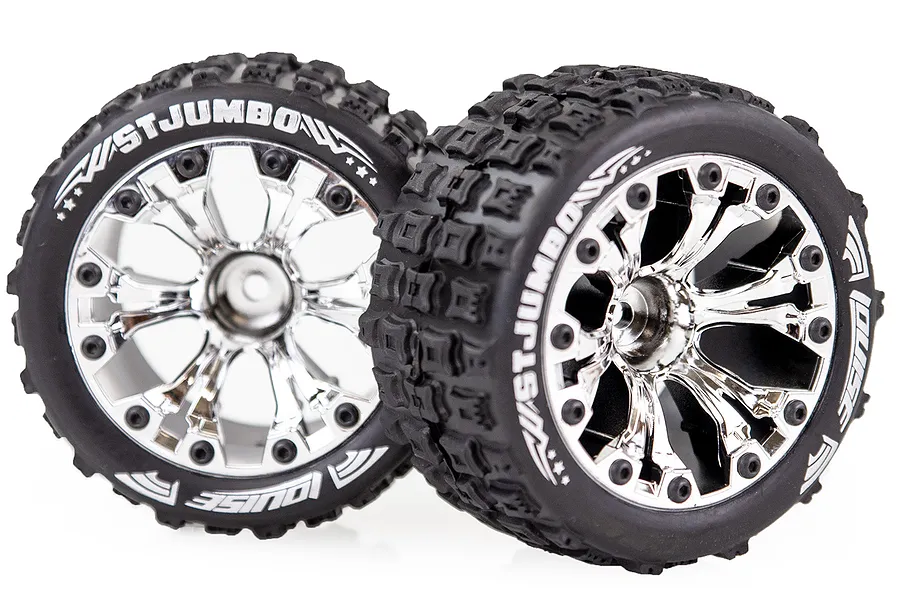 Louise 2.8&amp;quot; ST-Jumbo Tyres on (1/2 Offset) Chrome Rims - Glued Wheels 2Pcs image 36326