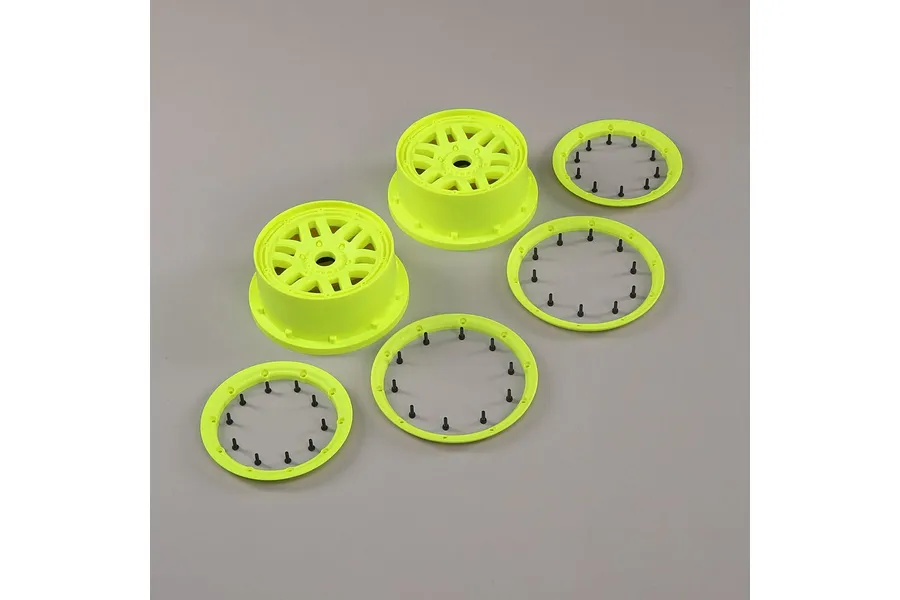 Losi 4.7/5.5&amp;quot; 5IVE-T 2.0 Flo Yellow Rims &amp;amp; Beadlock Set 2Pcs image 36585